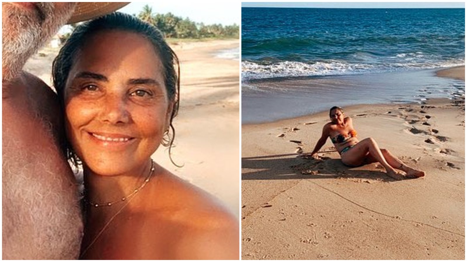 Beleza natural e descontração de Heloisa Périssé na praia aos 56 anos  encantam: 