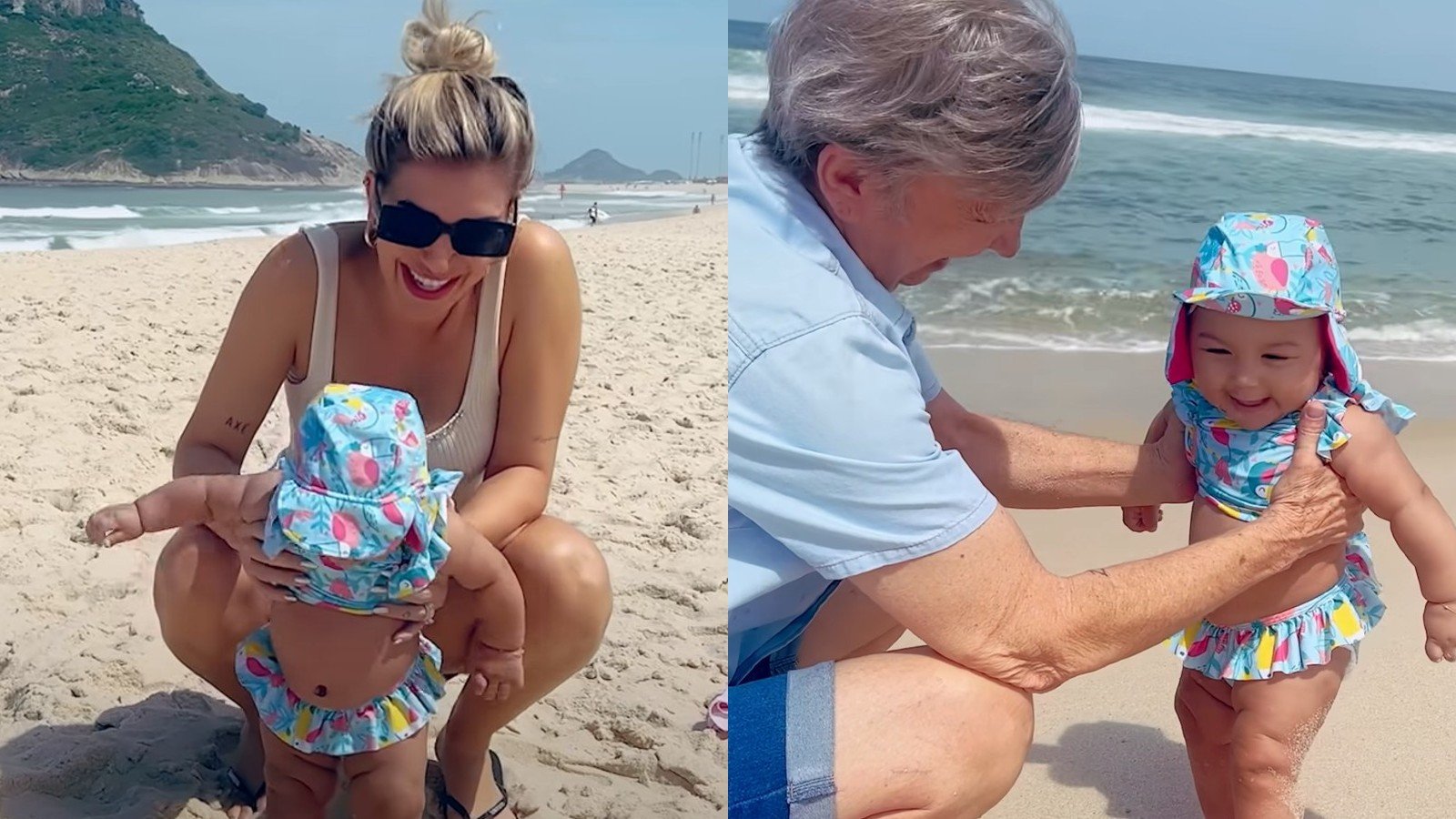 Aos seis meses, filha de Lorena Improta e Léo Santana vai à praia pela primeira  vez: vídeo - Mulher